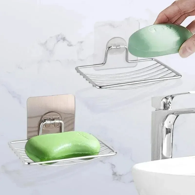 1 قطعة رف الصابون الفاخر الخفيف الفولاذ المقاوم للصدأ لكمة خالية الحمام خالية من الأظافر طبقة واحدة استنزاف الجدار الشنق مصاصة صندوق الصابون #2