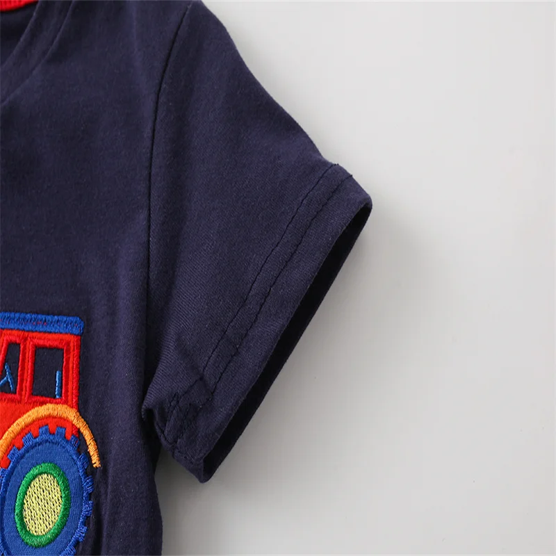 Jumping Meters New Arrival Cartoon Cars Embroidery Boys Girls T Shirts Summer Short Sleeve Children\'s Clothes Kids Tees Tops