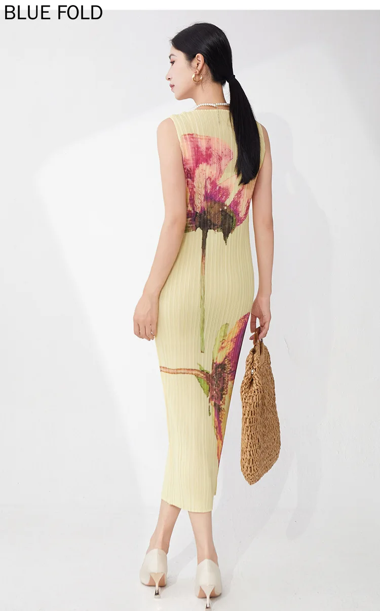 Vestido básico Miyake estilo maduro e sofisticado exude luxo leve e charme de férias vestido elegante e moderno