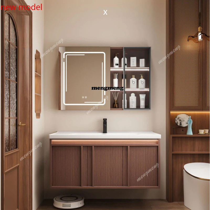 H134Retro Simple Bathroom Cabinets Aluminum Ceramic Intelligent Mirror Bathroom Cabinets Wash Up Combination Furniture Taquilla