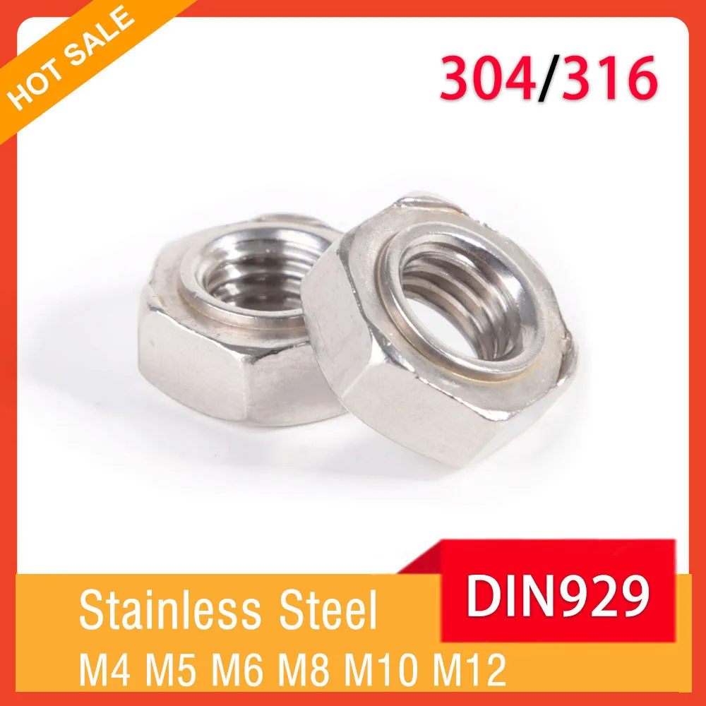 

M4 M5 M6 M8 M10 M12 DIN929 Hexagon Weld Nut 304/316 Stainless Steel Spot Welding Nut Solder Joints Nut