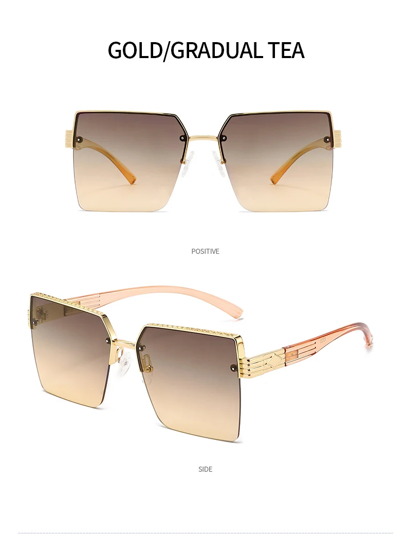 Neue Halbrahmen-Quadrat-UV-Schutz-modische Sonnenbrille Unisex Street Style Vielseitige Sonnenbrille 1205 – Detail 16