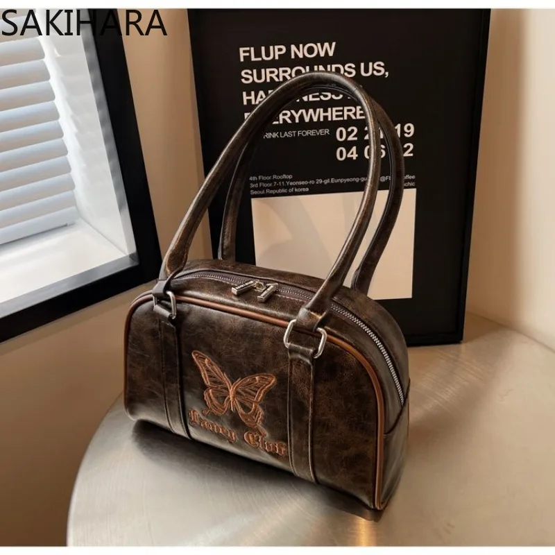 

Top-Handle Bags for Women Letter Butterfly Embroidery Korean Fashion All Match Large Capacity Y2K Designed Bolsas De Mujer