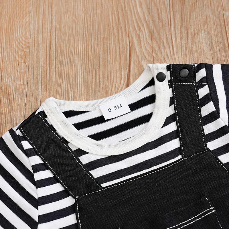 Summer Boys And Girls Cute Stripe Strap Casual Comfortable Short Sleeve Baby Bodysuit