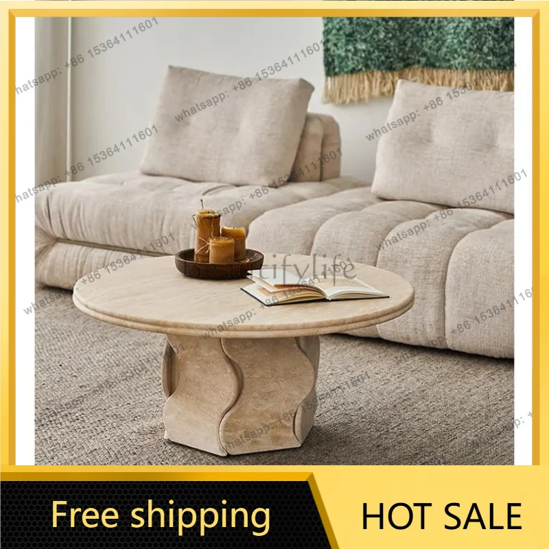 YJ Living room household sparkling round coffee table solid wood design sense round edge table small apartment
