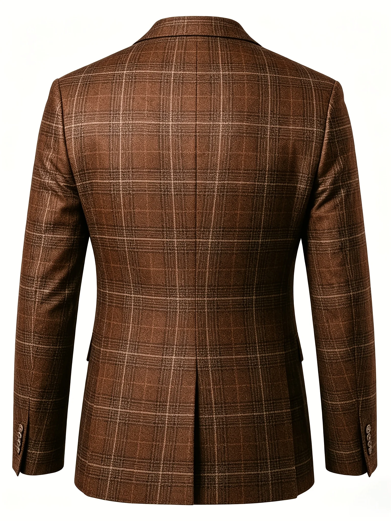 Men's Vintage Plaid Slim Fit Blazer, Classic Brown Check Pattern Notch Lapel Suit Jacket, Elegant Professional Outerwear for Bus