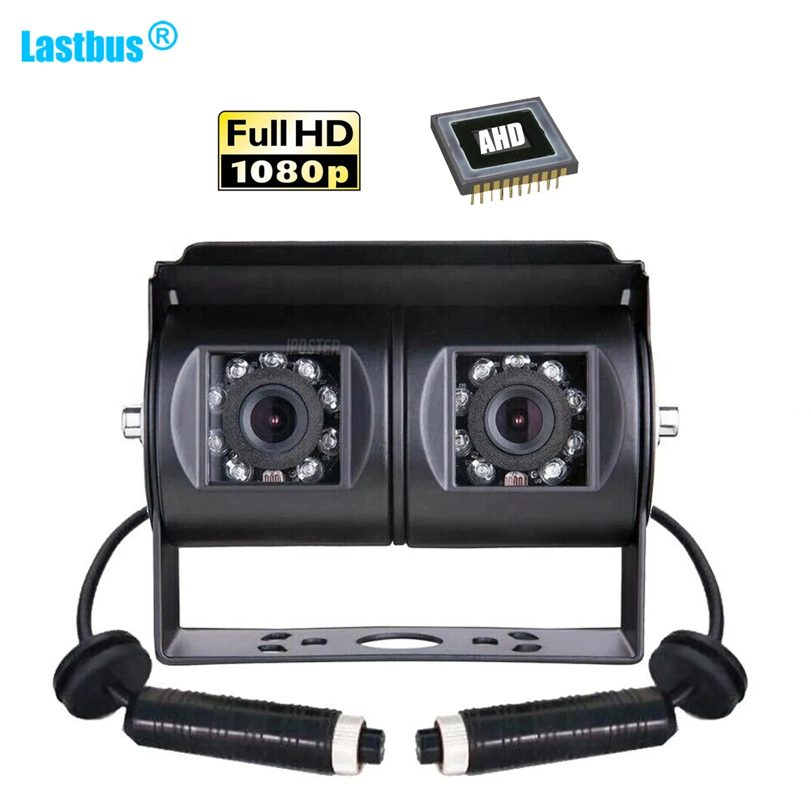 

Lastbus 1080P Dual Lens Black Reversing Cam 4PIN AHD RV Backup Camera Twin Adjustable Angle Lens Rear View Camera For Caravan