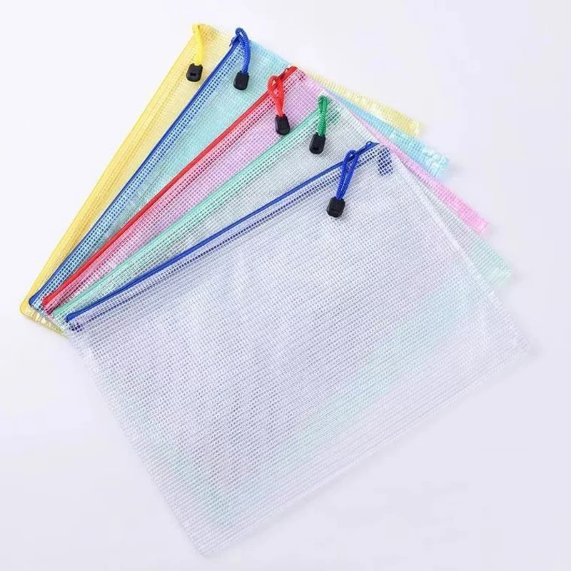 5PCS Stationery Storage Folder File Mesh Zipper Pouch A4/A5/A6 Document Bag Zip File Folders School Office Supplies