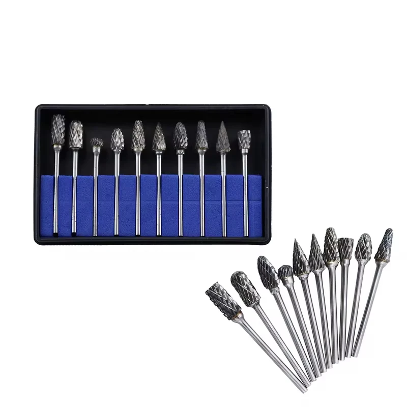 10Pcs/Set Dental Tungsten Carbide Burs Kit Drill Bits Burs for Low Speed Handpiece 2.35mm Diameter Grinding Head  Nail Cutter