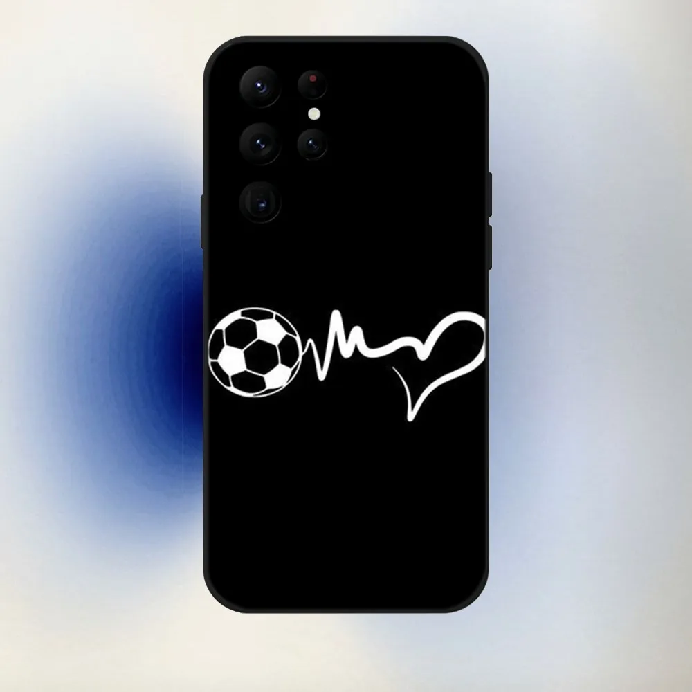 Football Heart Beat Phone Case For Samsung S24,23,22,30,21,10,9,Ultra,Plus,Lite,FE,5G Black Soft Case