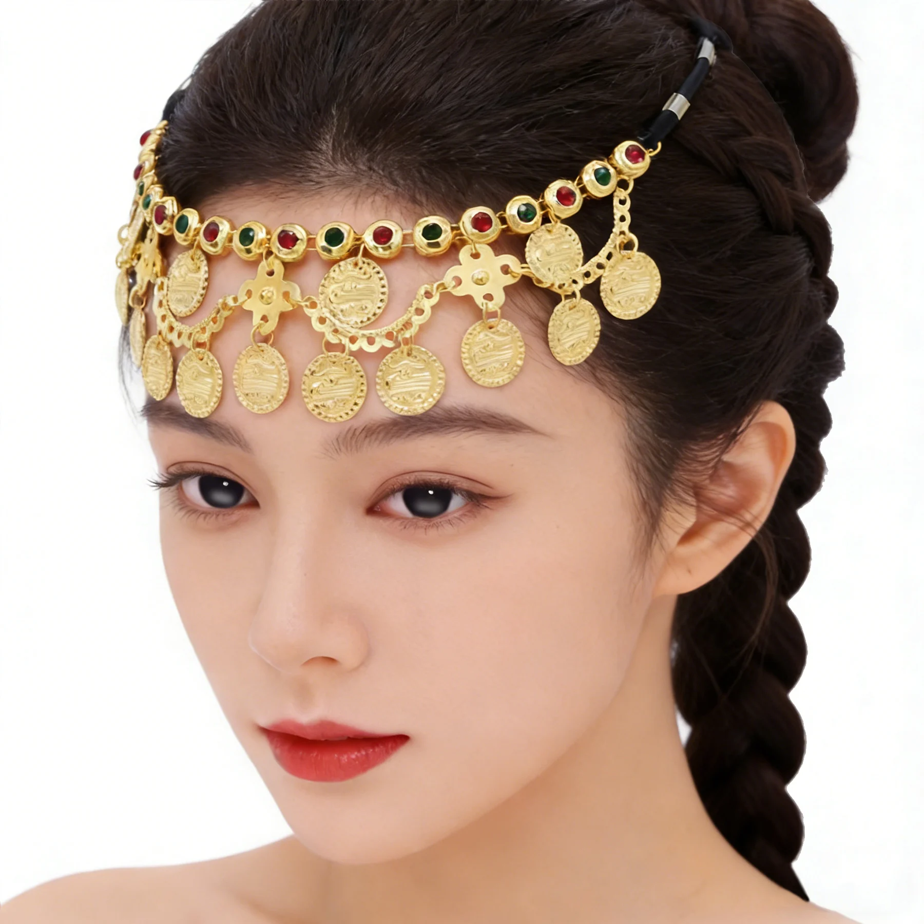 

Retro Gold Plated Ethnic Tassel Elastic Rope Headband Hair Accessories Middle Eastern Style Design Forehead Daily Accessory