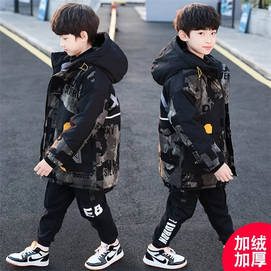 Winter Boy Coat Baby parka Hooded Cotton Plus Velvet Thicken Warm Camouflage Jacket Children Outwear Kids Clothes boys clothing