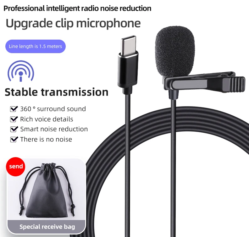 Microphone For Insta-360 one X2 X3 Lavalier Microphone External Wired HIFI Sound Recording MIC Type C