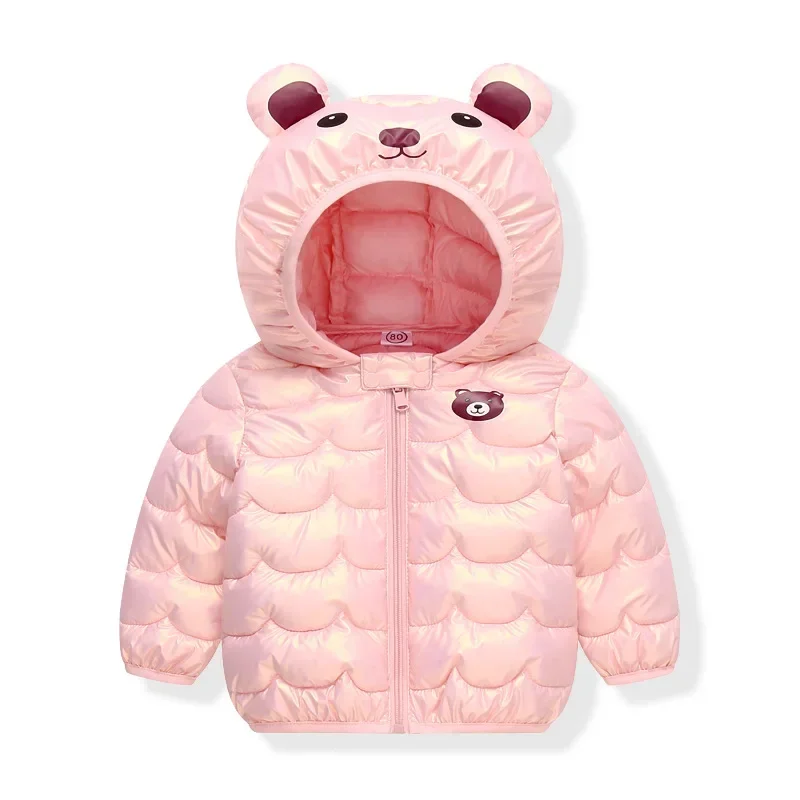 1-5 Years Kids Winter Hooded Coat Baby Girls Thin Style Jacket Children Neutral Cute Bear Pattern Parka Outerwear Boy Clothes