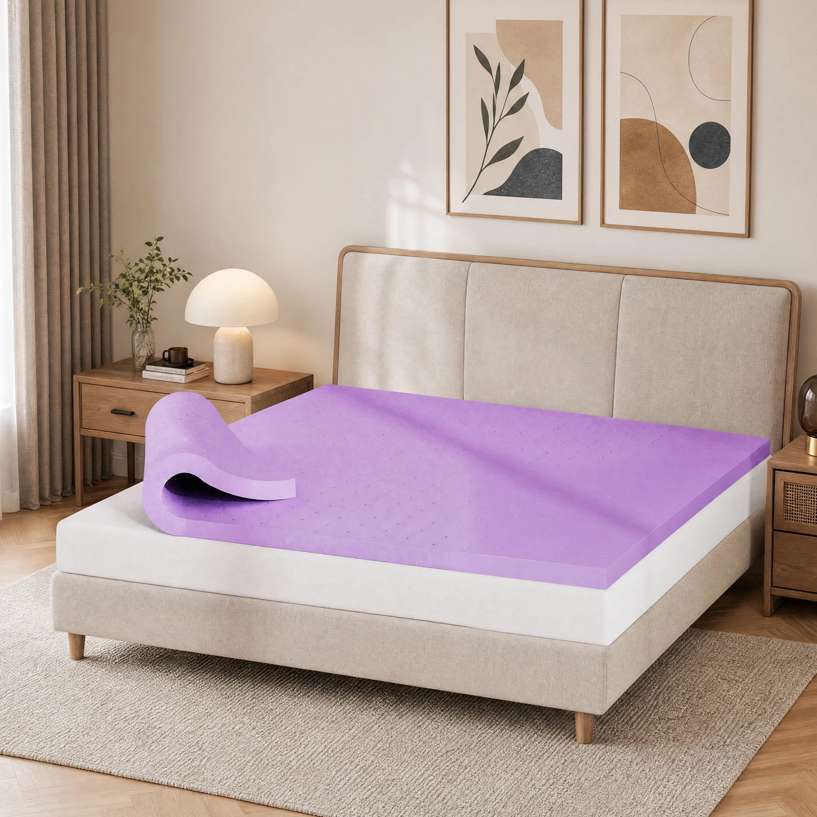 JHK 4 Inch Cooling Memory Foam Mattress Topper CertiPUR-US Certified Purple Gel Ventilated Soft Pressure Relief Mattress Pad Breathable Bed Topper for Bedroom and Sleeper Sofa