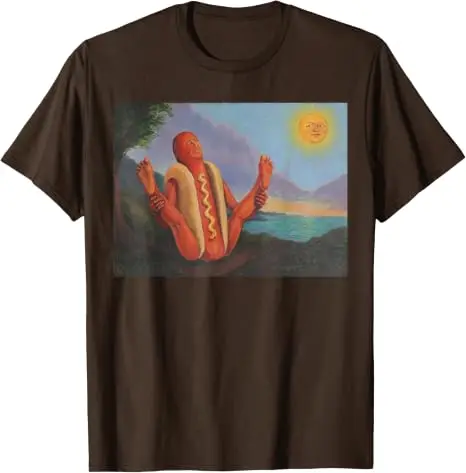 Hotdog, der sich in der Sonne sonnt, lustiges Hotdog-Yoga-T-Shirt, Y2k BBQ seltsame Essenskunst Comic-Grafik-Bekleidung, Yoga-Witz-Persönlichkeits-T-Shirt – Detail 10