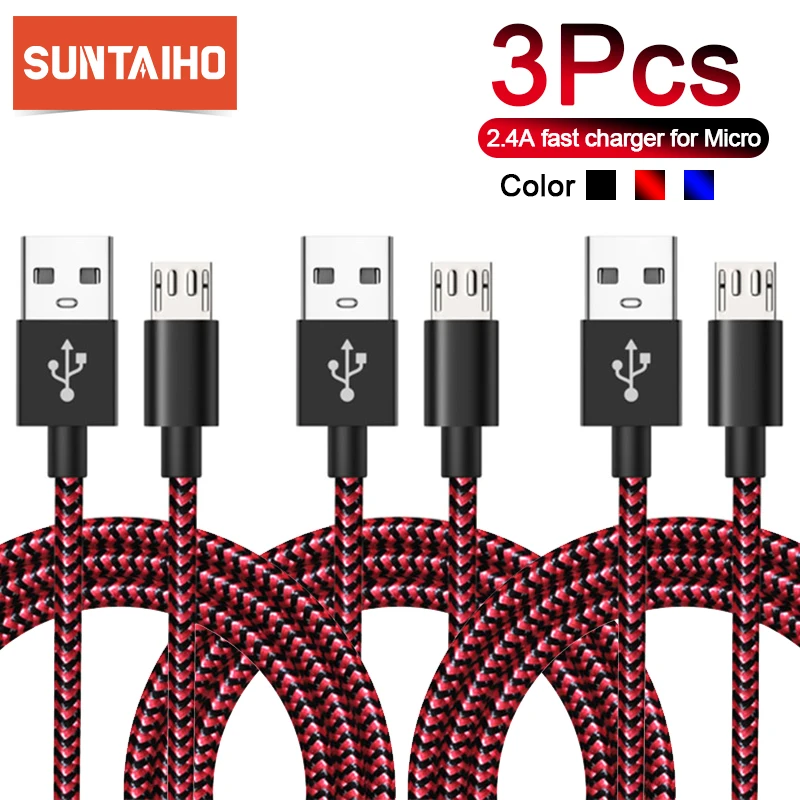 3PCS Suntaiho Micro USB Cable for Xiaomi Redmi 7 Note 5 Fast Charging Data Cable for Samsung S7 S6 Android Mobile Phone Cord