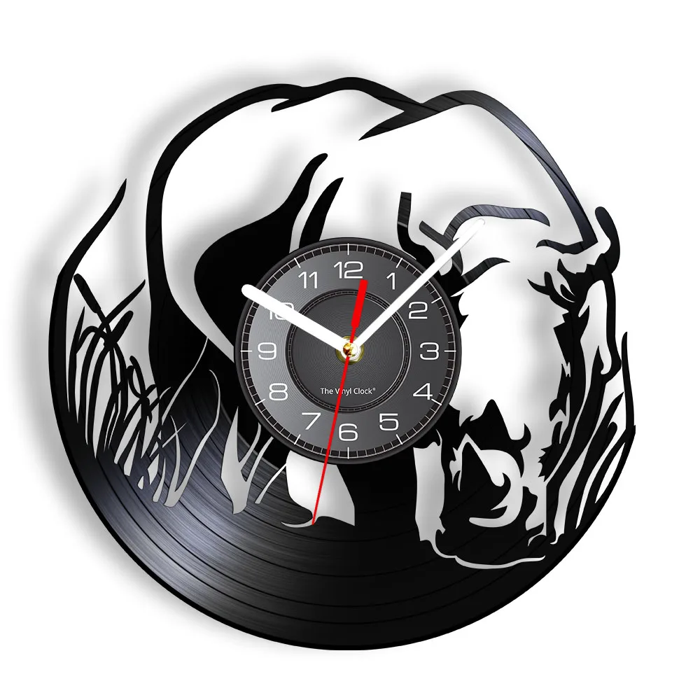 Rhinoceros Safari Nursery Decor Zoo Animal Wall Clock African Wildlife Jungle Animal Wall Watch Rhino Vinyl Record Wall Clock