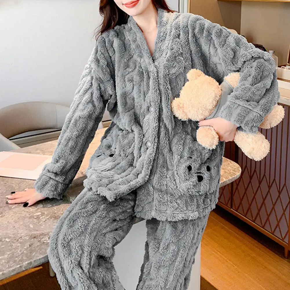 

Women Sleepwear Set Twist Pattern Lovely Loose Single Breasted Sleepwear Set Autumn Winter Ladies Pajama Women Clothing