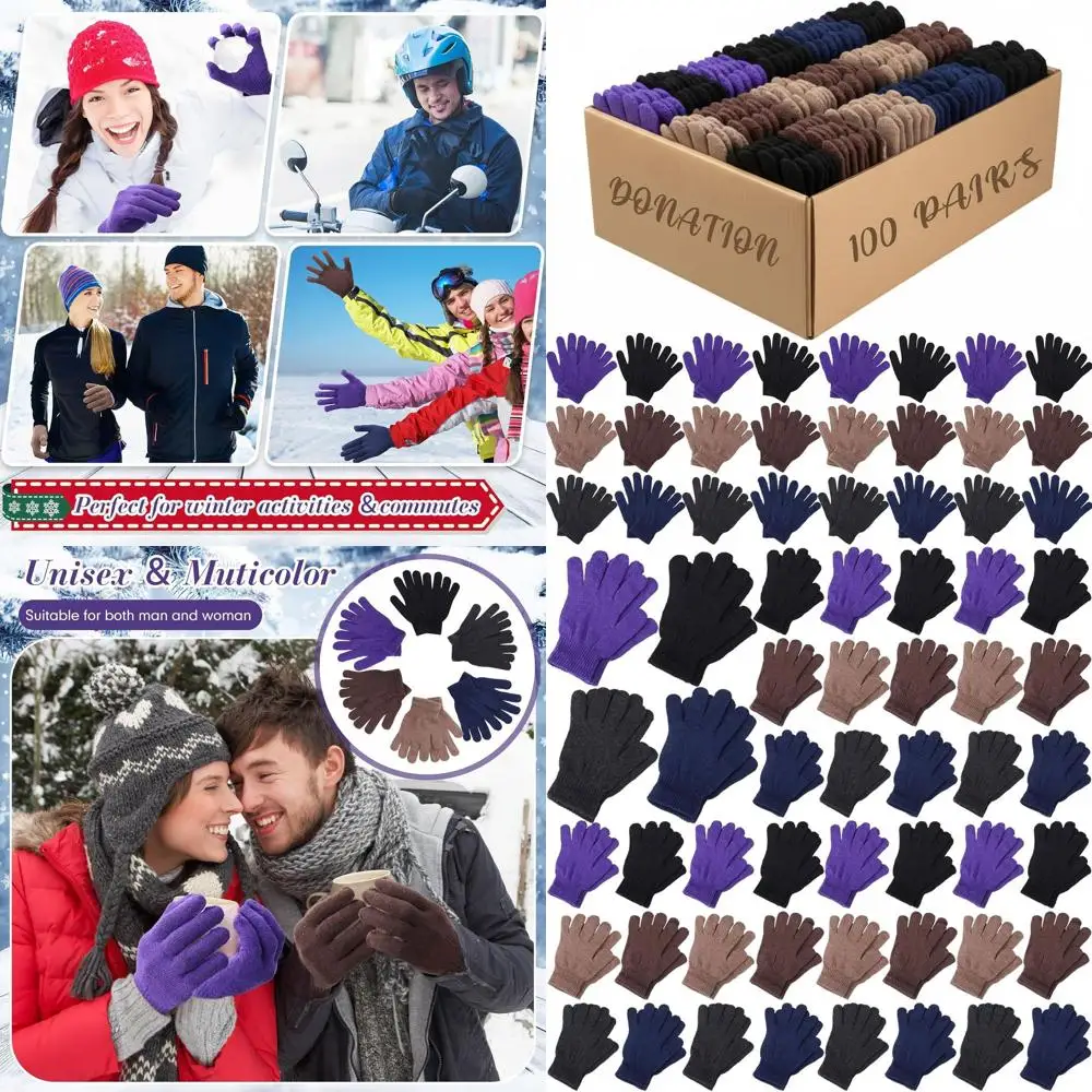 

100 Pack Warm Knit Gloves for Men & Women - Ideal for Winter, Bulk Charity Donations