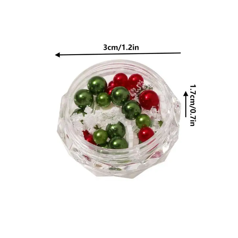 1 Box Christmas Red/Green Pearl Nail Rhinestone Mixed Size Pearlescent Colorful Beads Charms Christmas Manicure Jewelry
