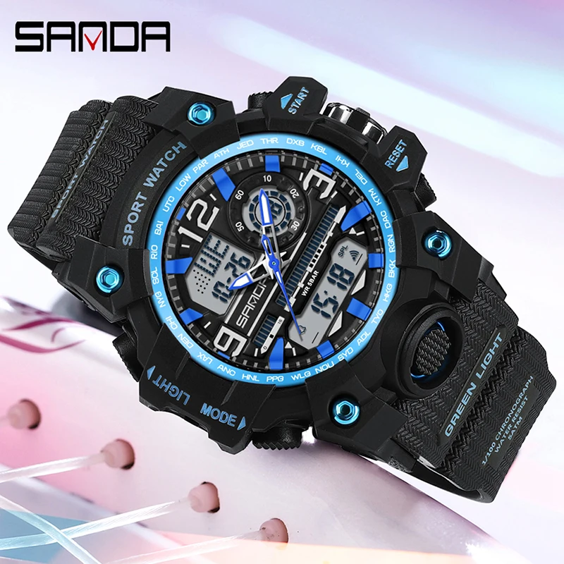 SANDA G-Style Ladies Watches Waterproof Outdoor Casual Clock Sports Military Women Watch Quartz Digital Dual-display Wristwatch