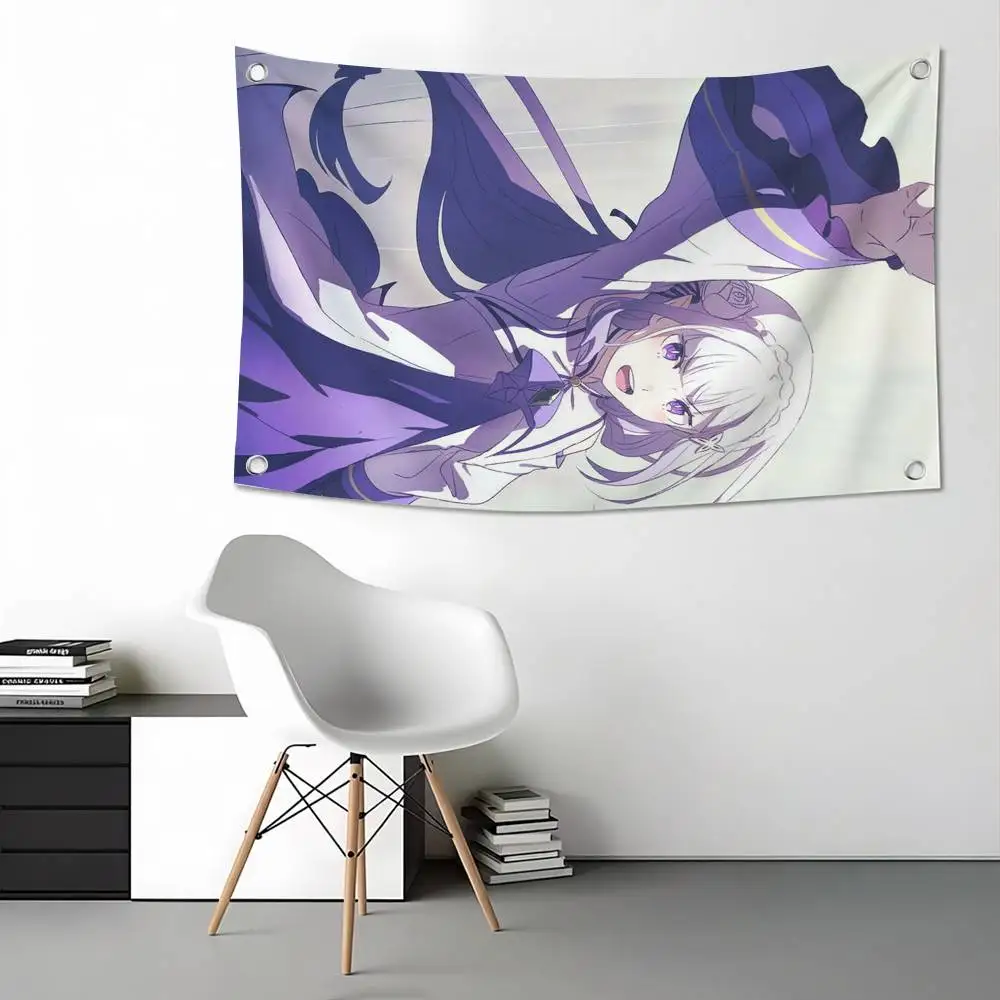 Popular Anime Re Zero Emilia Flags for Bedrooms Home Decor Items Outdoor Decors Garage Decoration Flaga