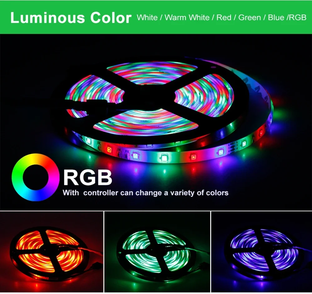 RGB 5050 SMD Dimmable Smart Rope Light Strips Music Sync16.4ft Bedroom Lights LED Strip Light with 24 Keys Remote