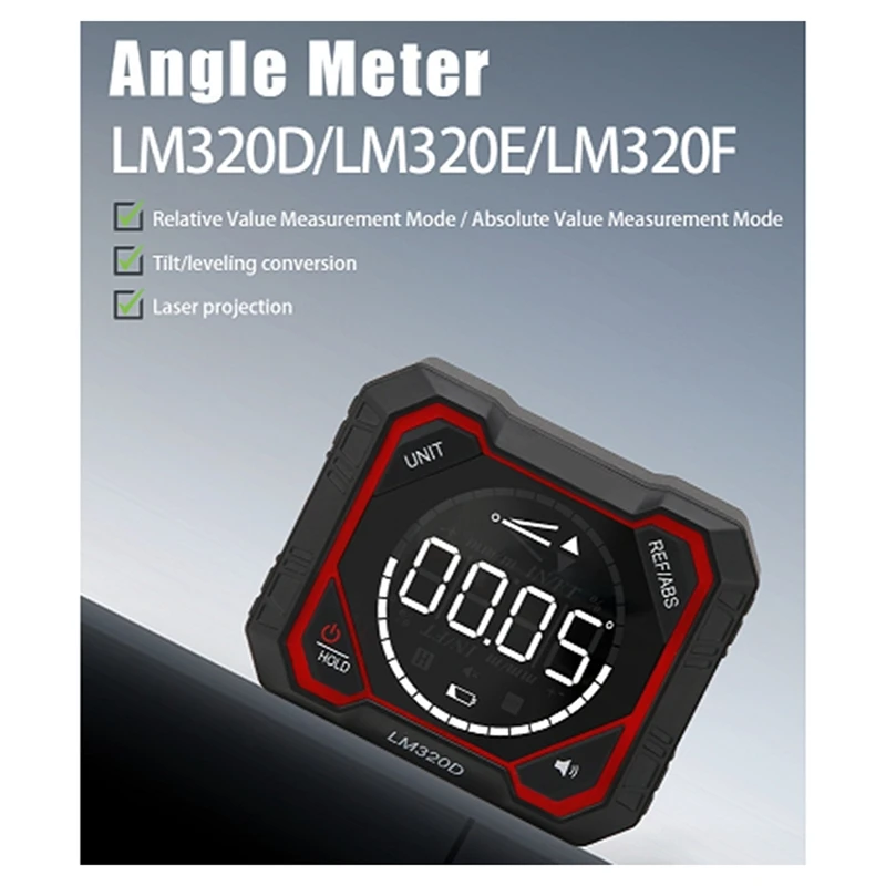 

Laser Inclinometer Digital Angle Meter with Absolute Relative Angle Measurement Magnetic Inclinometer LM320D