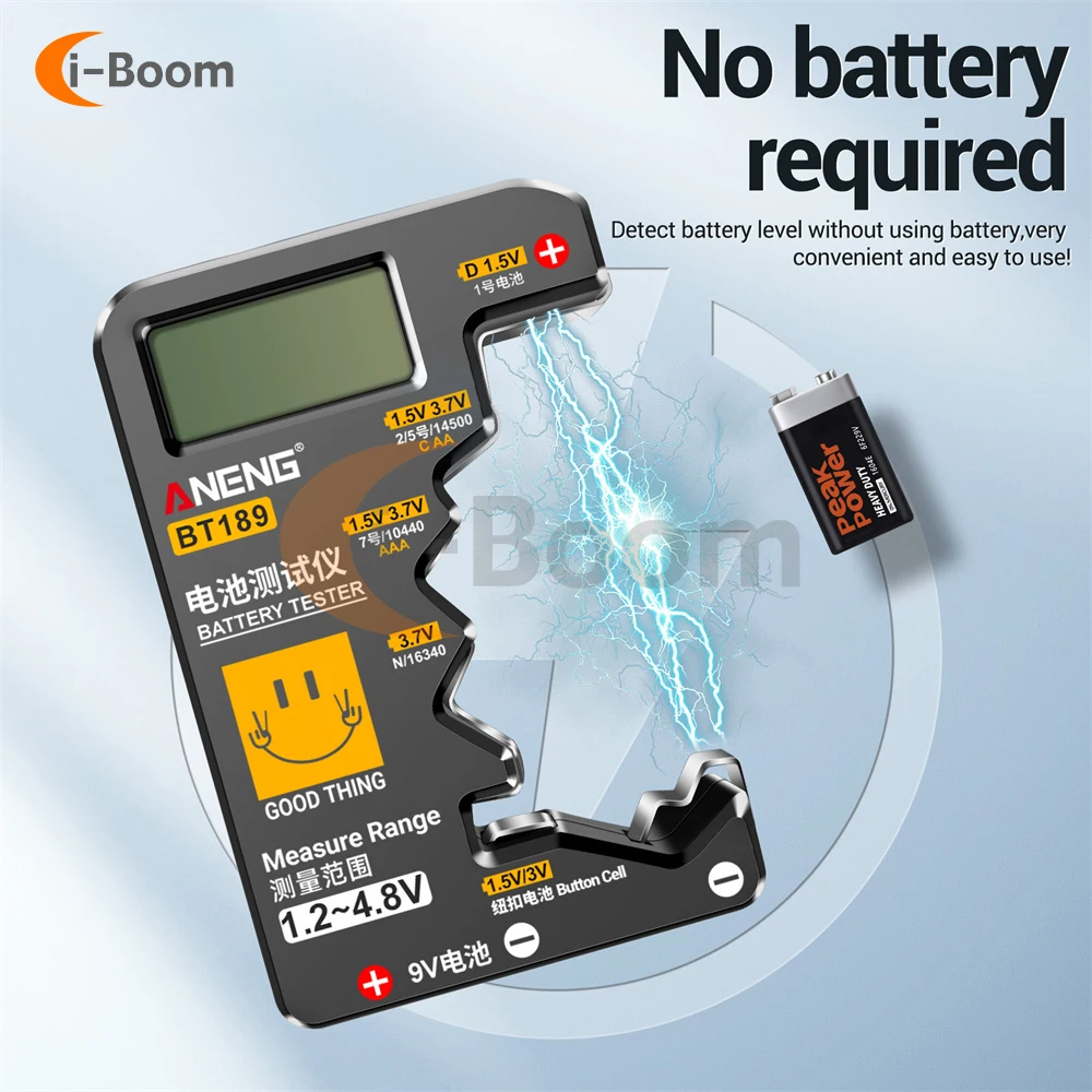 BT189 Battery Tester LCD Display Universal Voltmeter Electricity Display AA AAA Button Cell Batteries 1.5V/3V/3.7V/4.8V/9V