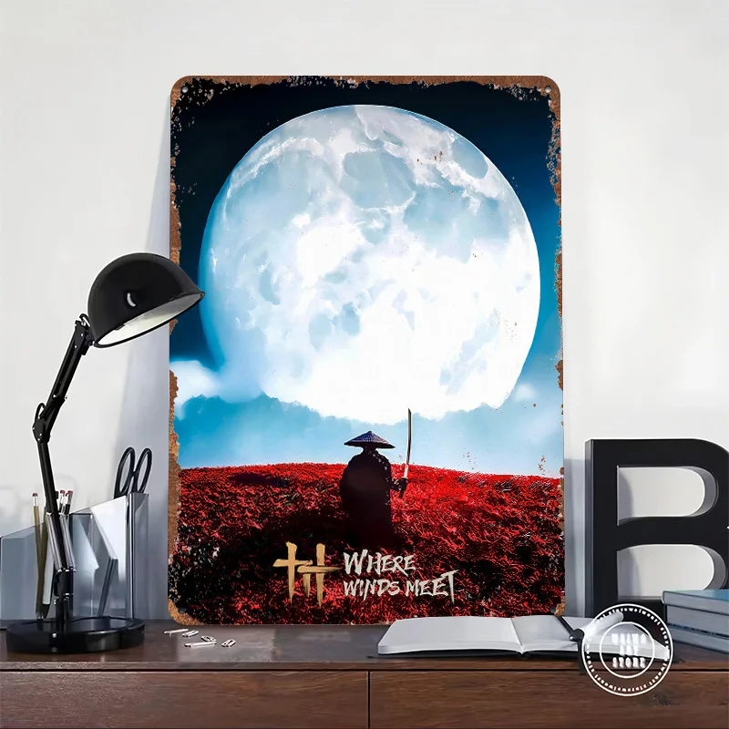 Where Winds Meet – Crimson Horizon Metal Poster Customized Wall Art Retro Vintage Metal Signs for Man Cave Mancave Decoration