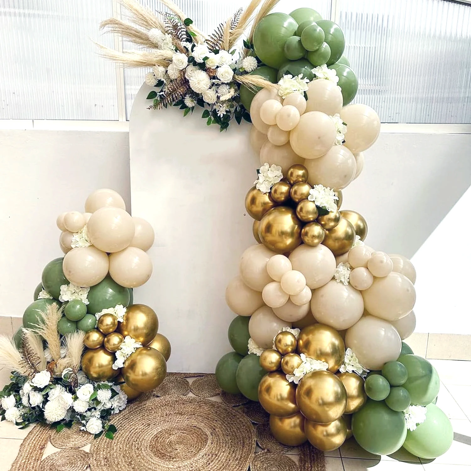 134 Stück Latex-Ballon-Set aus grünem Sand und Weißgold, geeignet für Geburtstagsfeiern, Hochzeiten, Valentinstag-Party-Dekoration