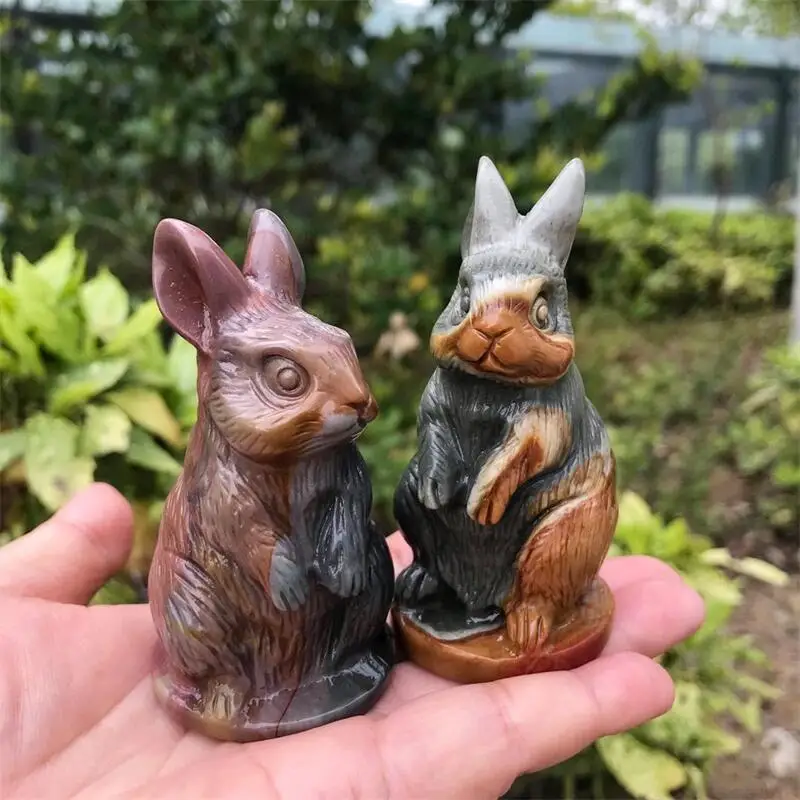 

8 см фигурка натурального морского Нефритового кролика, Исцеляющие кристаллы, заячья статуя, подарок-хранитель, фэн-шуй, украшение для дома, 1 шт.