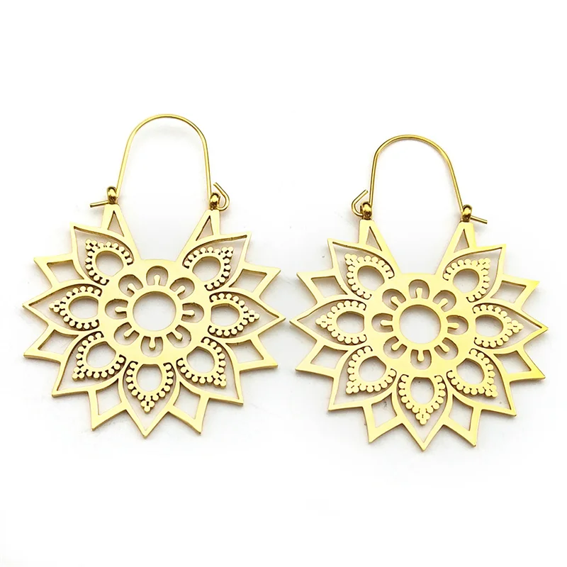 Trendy Yoga Lotus Blume Ohrringe Edelstahl Gold Farbe Hoop Ohrringe für Frauen Schmuck boucles d'oreilles E9360S01