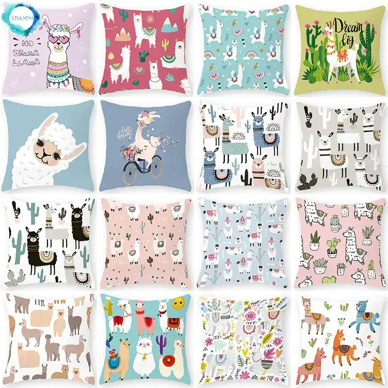 

Cartoon Alpaca Animal Decorative Cushions Pillowcase Polyester Cushion Cover Throw Pillow Sofa Decoration Pillowcover 40853