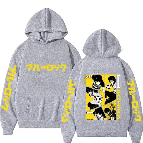 Imagen 2 del producto Sudadera con capucha de Bachira con cierre azul para hombre, moda de otoño e invierno, jersey informal Punk de manga larga, sudaderas con cuello redondo de lana para hombre