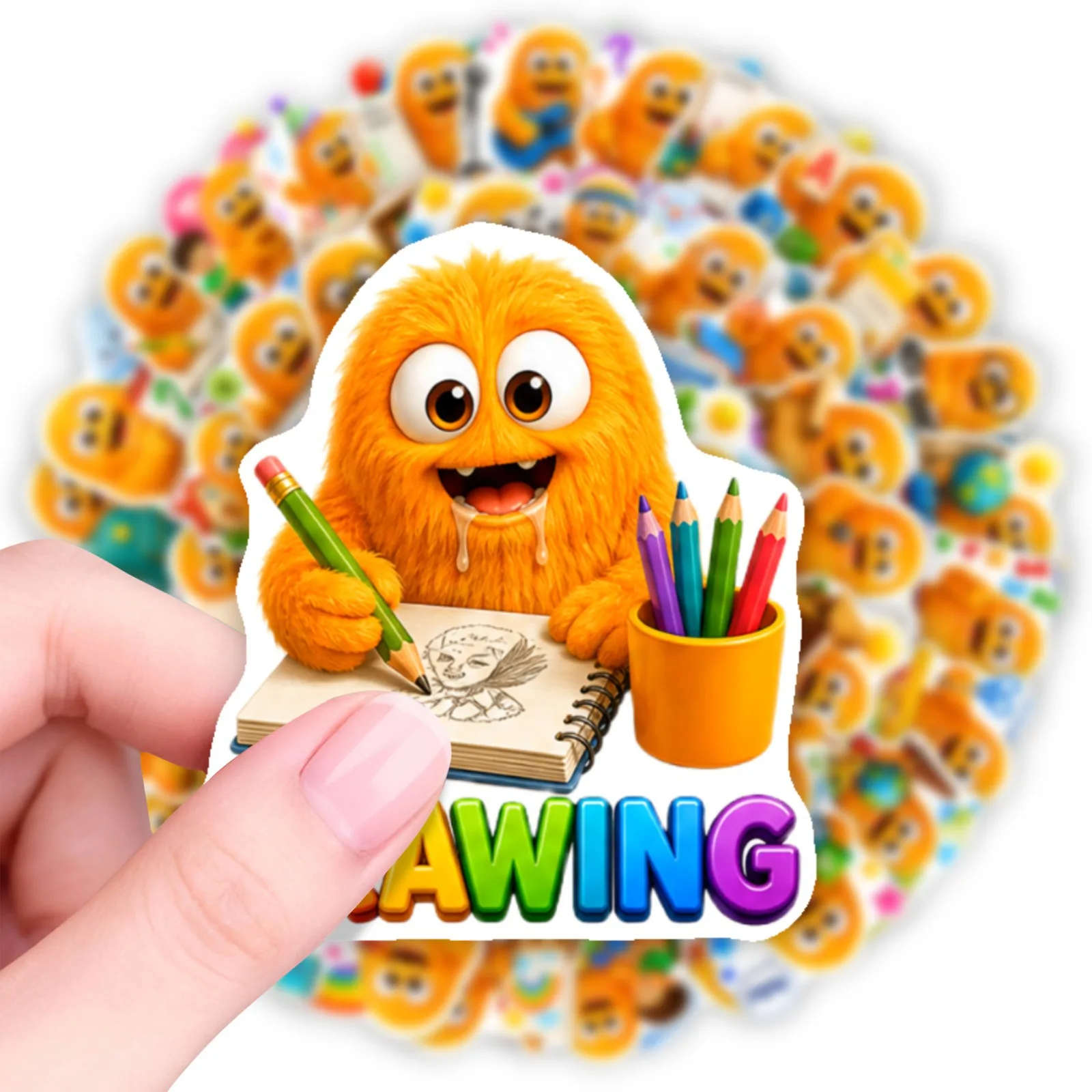 50 PCS New Cute Little Monster Creative Plush Monster Fun Stickers Pack Decorate Luggage Diary Gift Box Non Repeated Decals