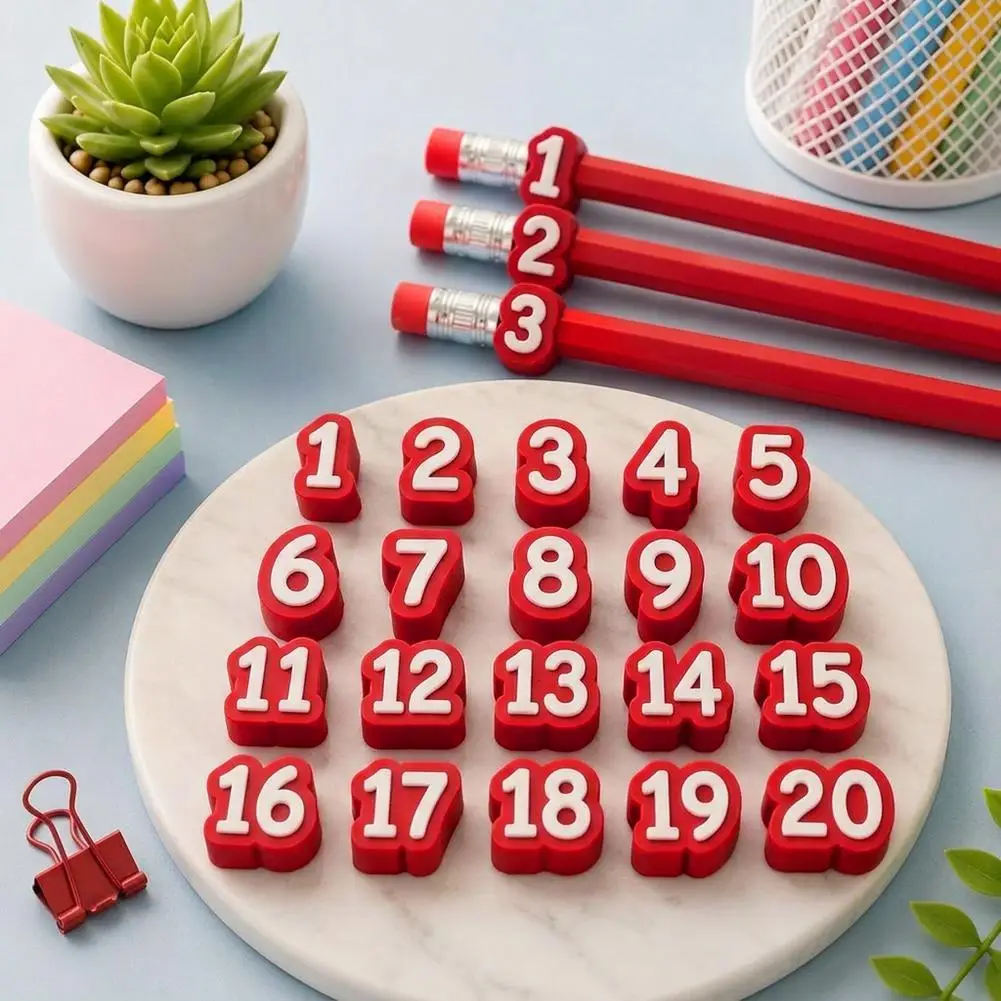 Numbered Mini Pencil Toppers Soft Tip Protector Covers Identification Tracking for School Classroom Teacher Stationery Supplies