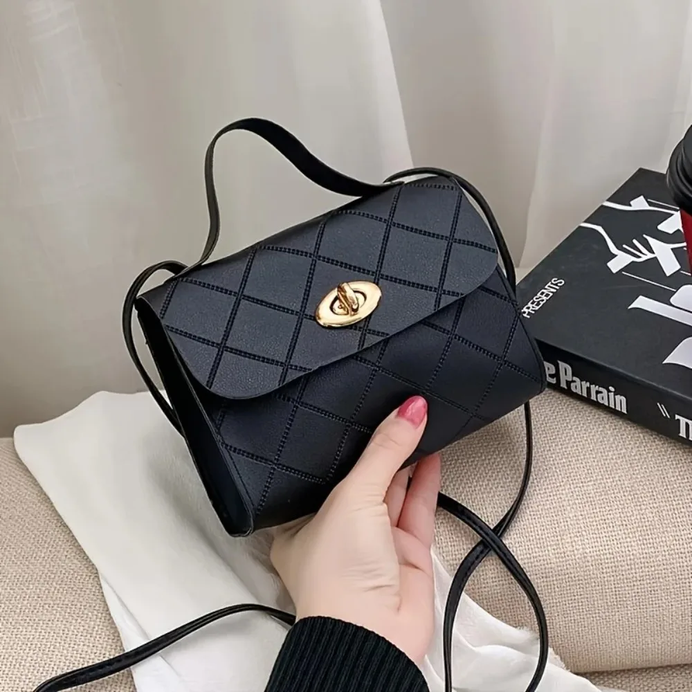 Korean Style Diamond Quilted Square Bag for Women Trendy Top Handle Crossbody Bag  Chain Underarm Purse Fashion Shoulder Bag