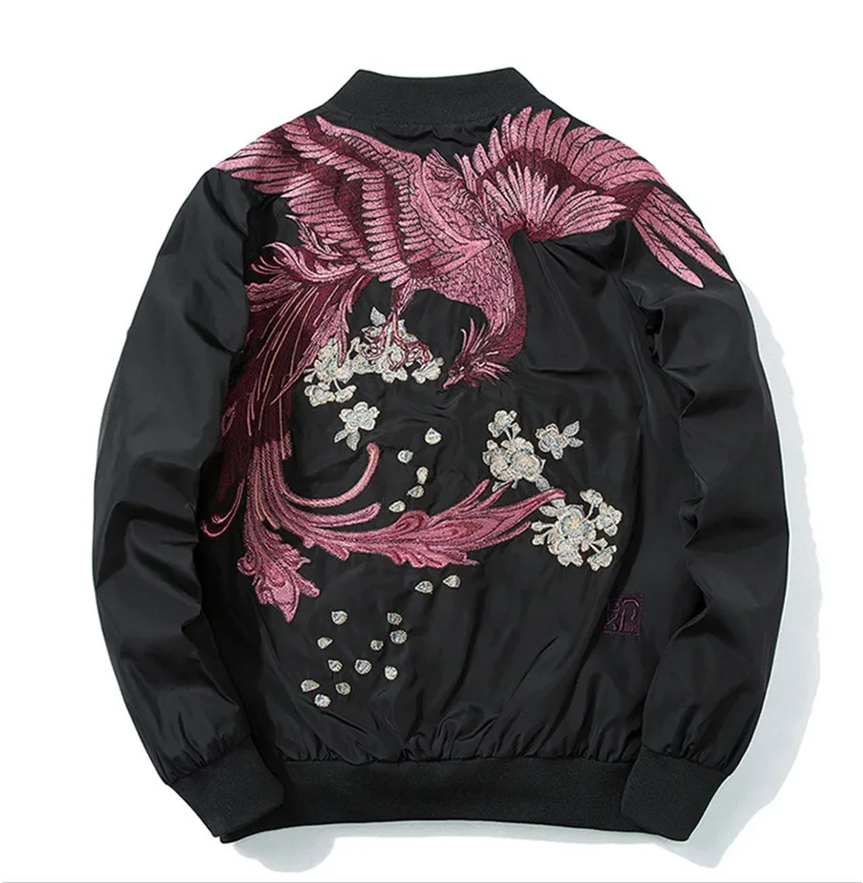 

2024 Autumn Men Women Bird Flowers Embroidery Baseball Jacket Pilot Bomber Thin/Thick Jacket Youth Couples Coat Japan Streetwear