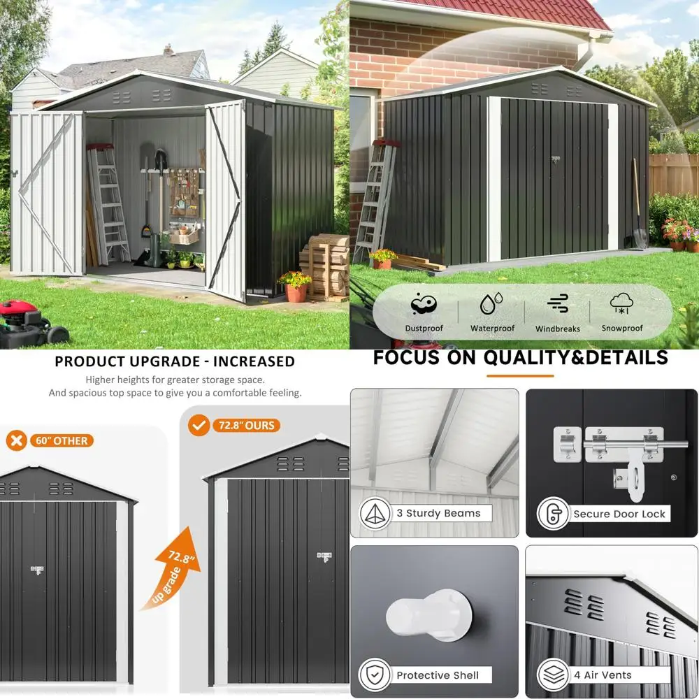 

4x9 Foot Outdoor Metal Storage Shed with Enhanced Frame for Garden and Patio Tools