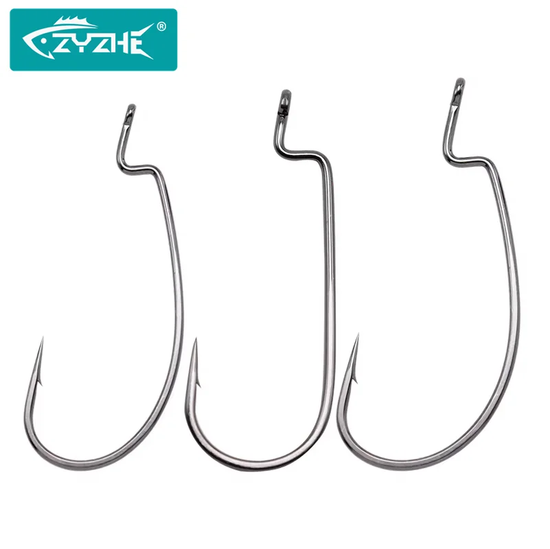 ZYZHE 10~12 Stück/Beutel Texanische Haken Offset-Haken aus Hochkarbon-Stahl BKK Crank-Haken für Weichköder Softjerk Pesca Angelzubehör