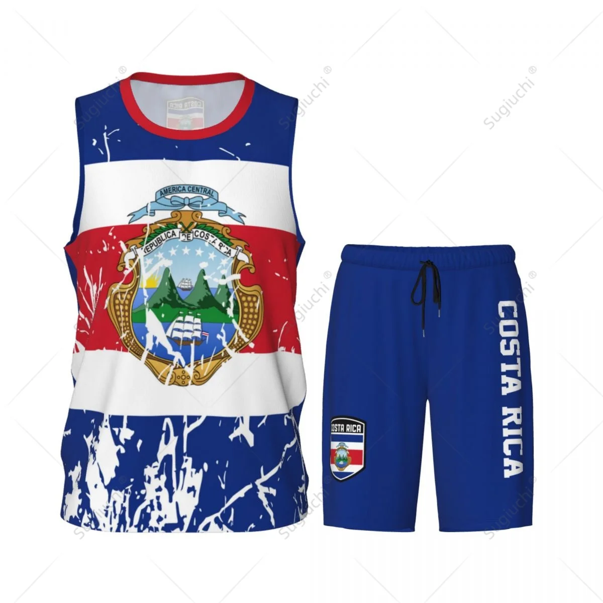 Team-up Costa Rica Flag Grain Men Basketball Jersey Set Shirt & Pants Sleeveless Custom Name Nunber Exclusive