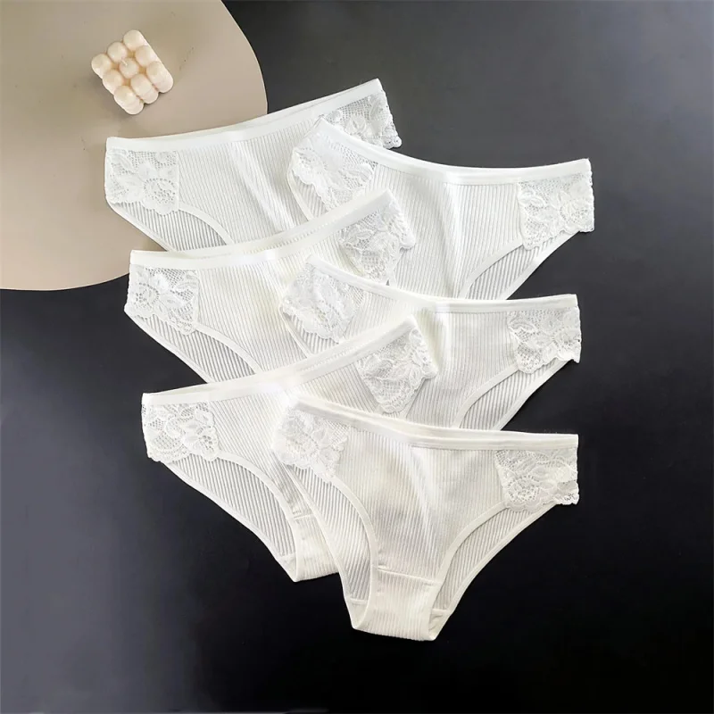 Lote de 5 Pantys Blancos de Talla Grande para Mujer, Ropa Interior Deportiva Sencilla, Bragas Sólidas para Mujer