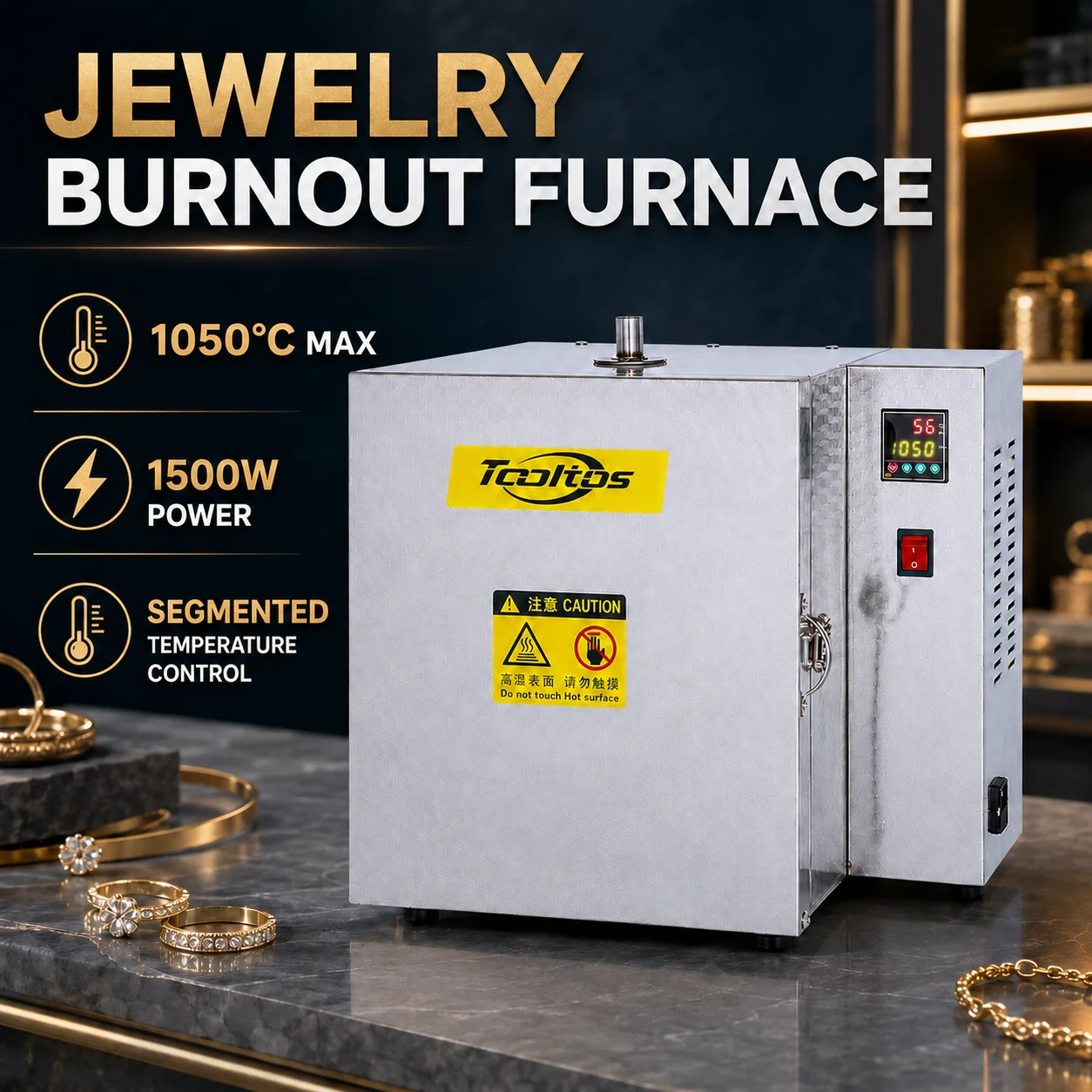 1500W Jewelry Burnout Furnace Lost Wax Casting Kiln with Segmented Temperature Control for Jewelry Making