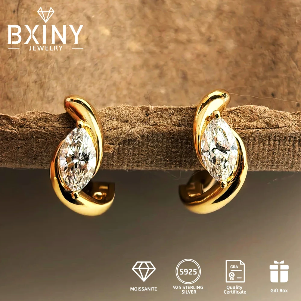 

BXINY GRA Certified 0.4CT Marquise Cut Moissanite Stud Earrings S925 Silver Hoop Ear Studs for Women Wedding Bride Gifts Jewelry