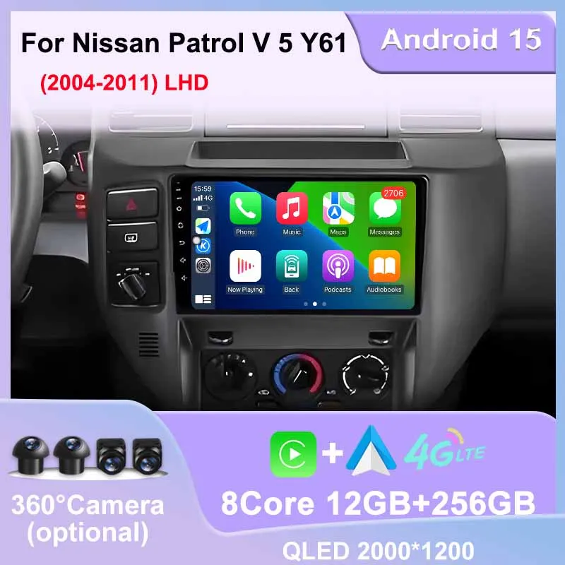 

Автомобильный 4G WIFI GPS-навигатор Радио Мультимедийный видеоплеер Стерео DSP Android 15 для Nissan Patrol V 5 Y61 LHD 2004-2011