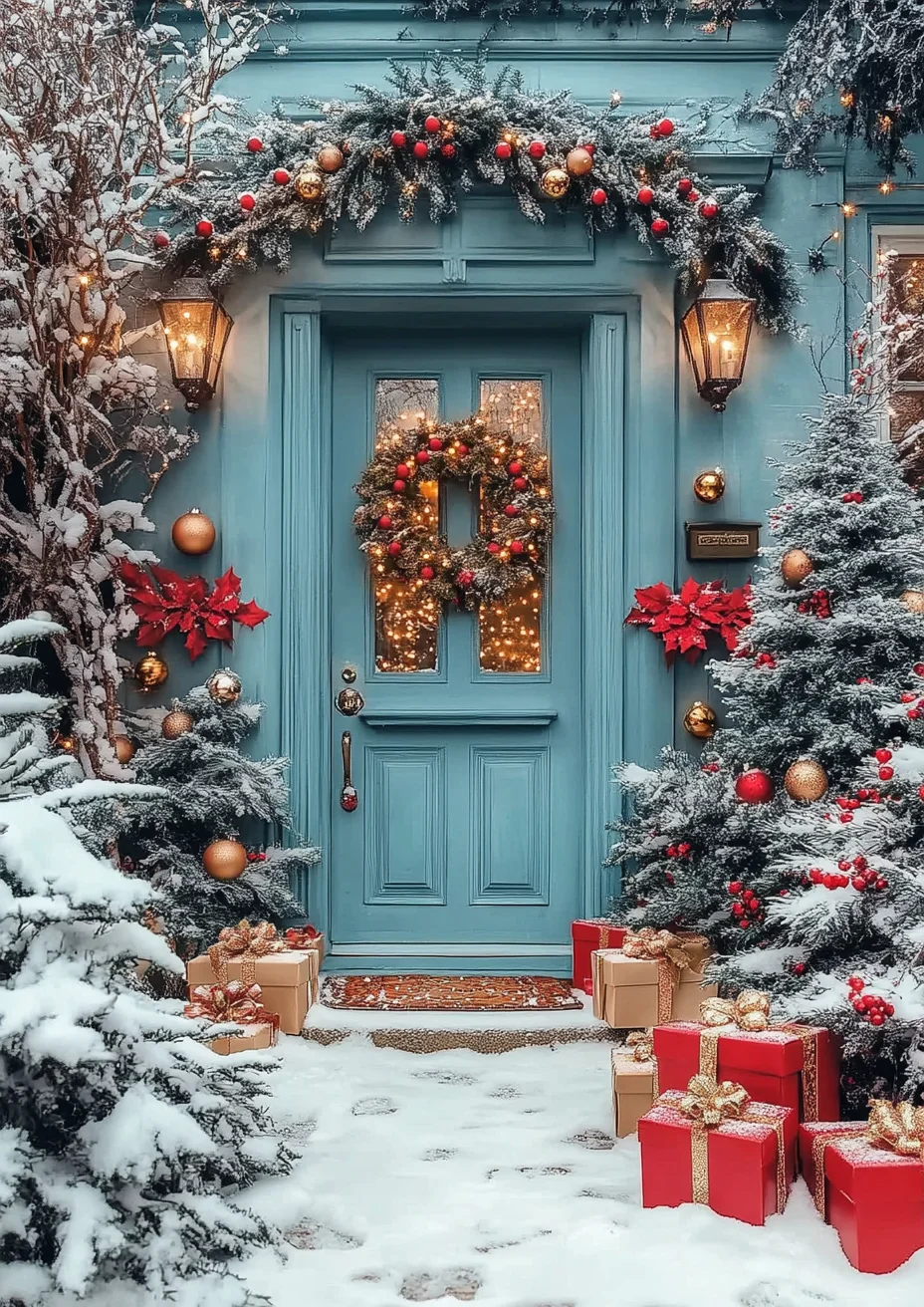 Mocsicka Christmas Tree Door Background For Photography Snowflake Lamp Gifts Decorations Shooting Props Kids Baby Photo Backdrop