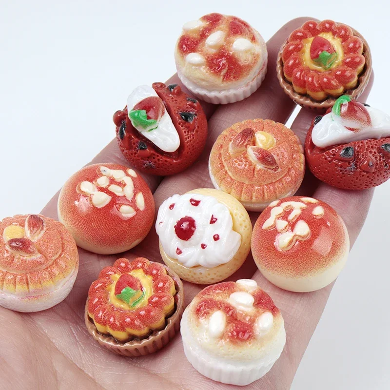 SW01 10pcs Simulation Miniature Cake Bake Resin Accessories DIY Hairpin Pendant Keychain Scrapbook Micro Food Kitchen Decorative