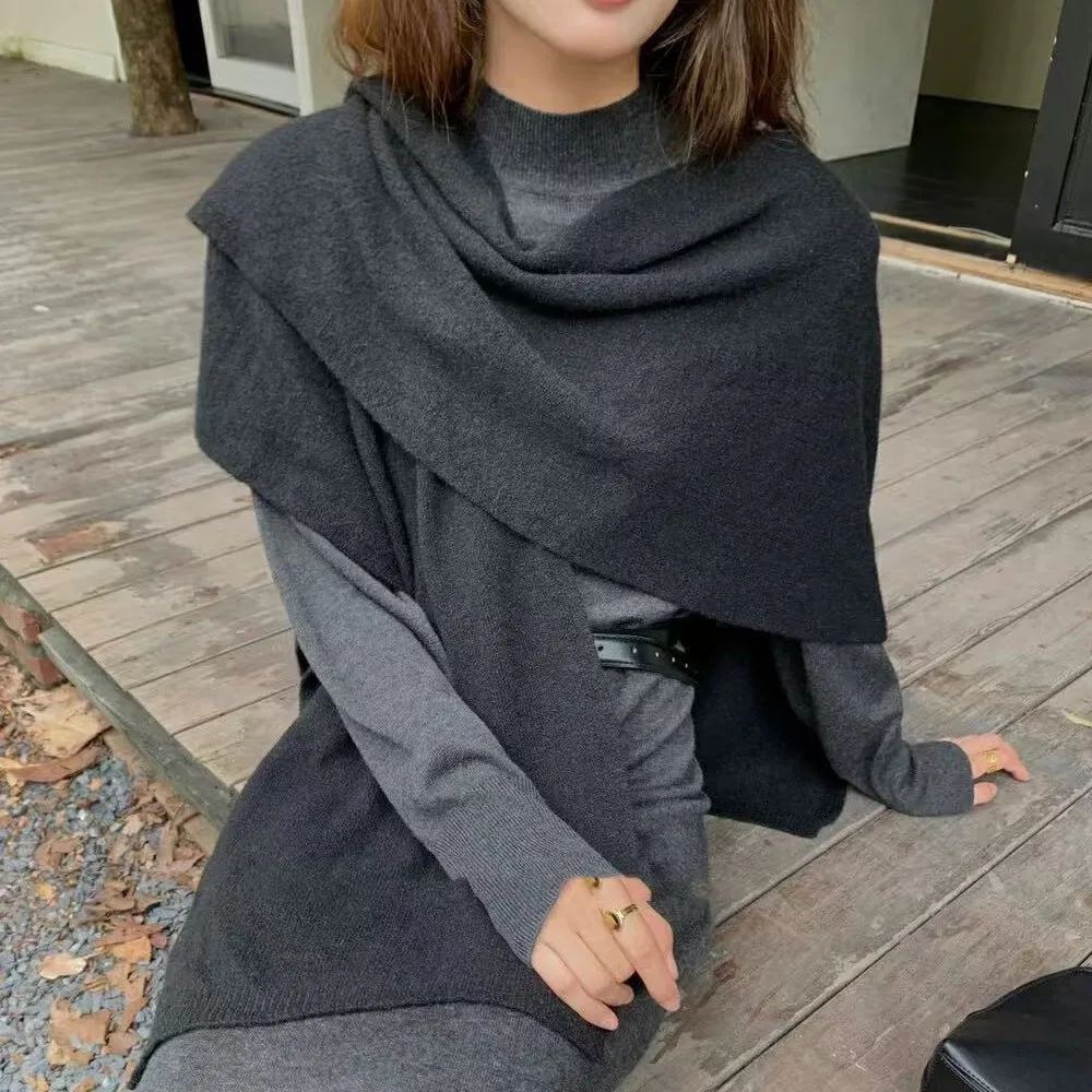 

Модный и элитный дизайн, нишевая вязаная шаль с одним рукавом, носить с осенне-зимним теплым шарфом.